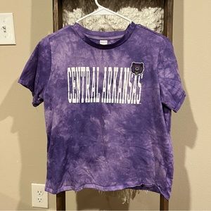 UCA college purple tie-dye crop top